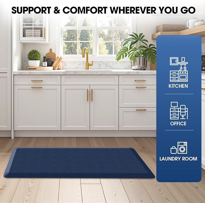 Mattitude Kitchen Mat Cushioned Anti-Fatigue Floor Mat Water Resistant Non-Slip Mats and Rugs Standing and Comfort Desk Mats for House Sink Office Laundry (Blue, 17.3"x39")