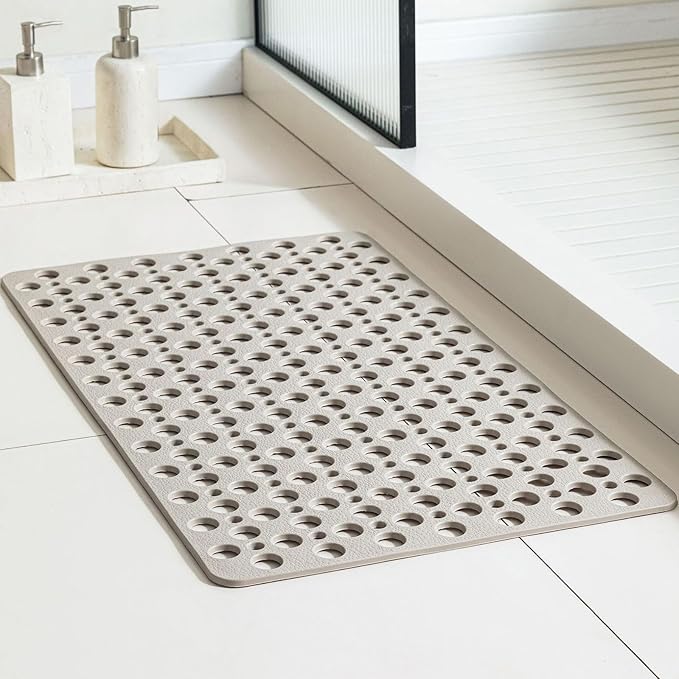 Casa and Beyond Shower Mat, Secure Shower Mat-Non-Slip, Washable Non-Slip Bathtub Mats, with Suction Cups and Drain Holes, Soft Textured Design, Easy to Clean for Bathroom (Khaki, 20.9" x 20.9")