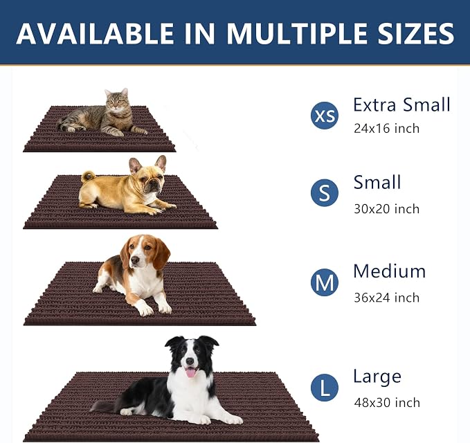 Smiry Dog Door Mat for Muddy Paws 59x35, Absorbent Dirt Trapper, Non-Slip Washable Chenille Entryway Rug for Inside Floor, Brown, Layered Pattern