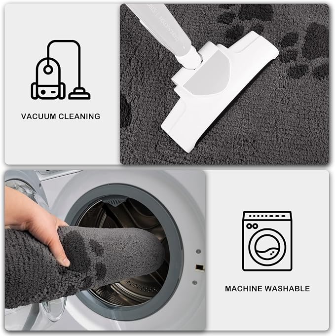 PURRUGS Dirt Trapping Door Mat 24" x 59", Non-Skid/Slip Machine Washable Microfiber Entrance Rug, Shoes Scraper, Dog Doormat, Super Absorbent Floor Mat for Muddy Wet Shoes and Paws, Grey