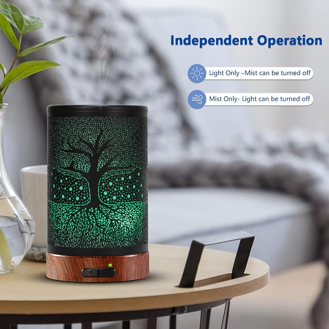 EQUSUPRO Essential Oil Diffuser 150ml Black Metal Aromatherapy Oil Diffuser Ultrasonic Cool Mist Diffuser with Auto Shut-Off Protection,7 Colors Changed LED for Home Office SPA Yoga