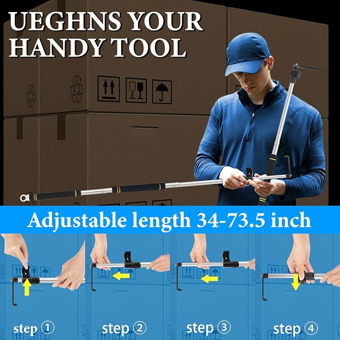 Cargo Grabber Reach Retriever Tool, Truck Cargo Grabber Adjustable 34-70inch wear-Resistant complimentary Storage Bag Professional Truck Bed Reach Tool Convenient and efficient Pickup