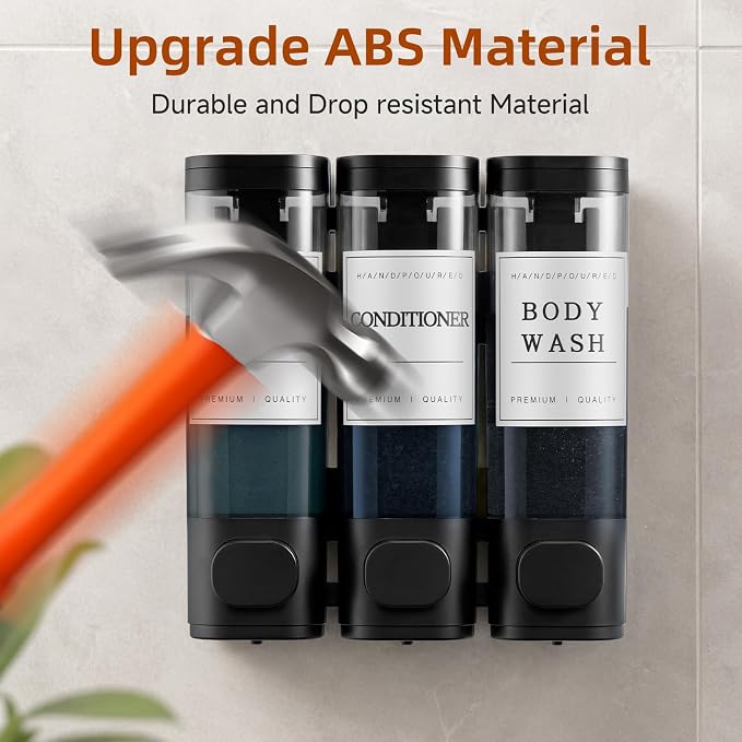 Shampoo and Conditioner Dispenser,Shower Soap Dispenser 3 Chamber No Drill Wall-Mounted Shampoo Dispenser for Shower Wall Mounted Shower Dispenser for Bathroom Hotel Large Capacity,Matte Black