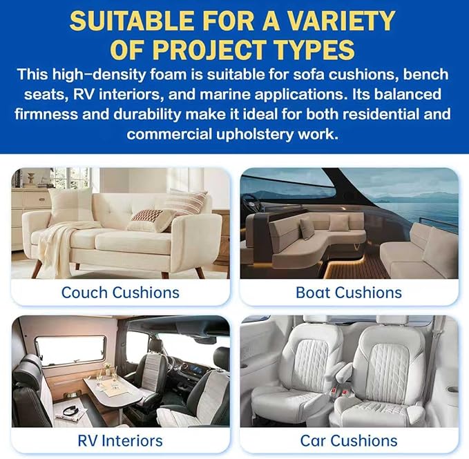 High Density Upholstery Foam Cushion - 1" Thick x 24" x 72", Gel Memory Foam Support Padding for Seat Cushion Replacement, DIY Projects, Sofa Mattress Support