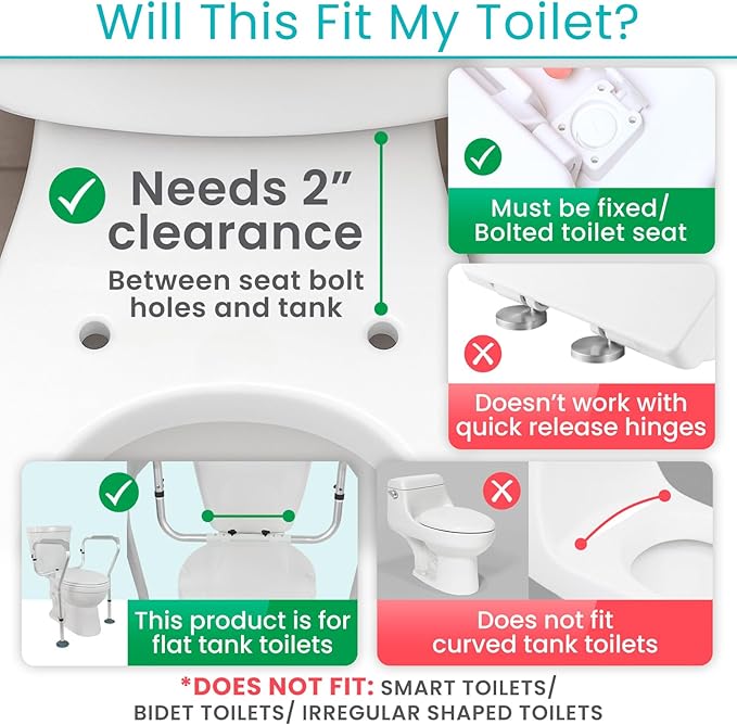 Vive Toilet Frame Rail for Elderly & Disabled - Adjustable Grab Bar Rail with Arms, Safety Support Handles for Seniors, Handicap Bathroom Mobility Aids, Sit to Stand Assist to Help Adults Get Up