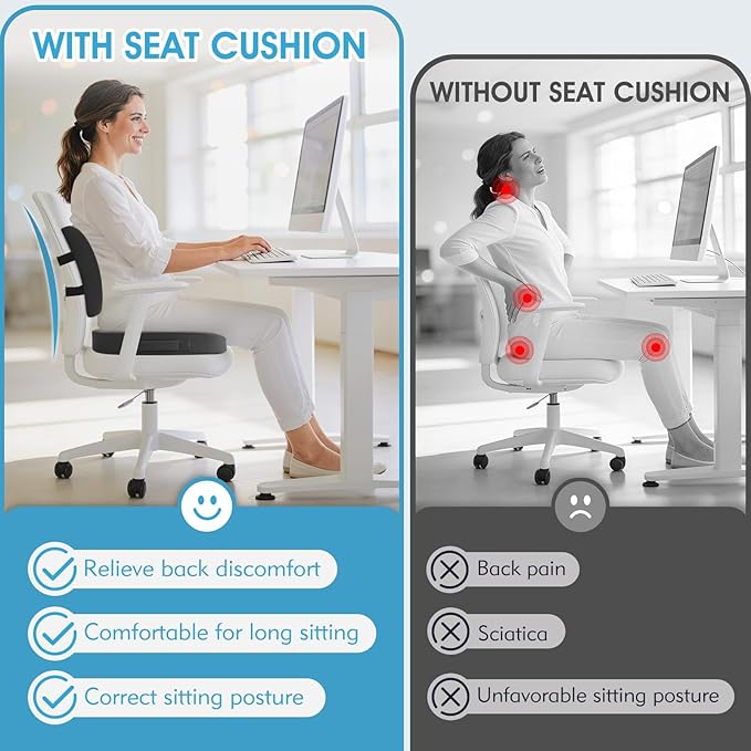 CushZone Seat Cushion, Lumbar Support Pillow with Adjustable Strap-Chair Cushions for Sciatica Pain Relief-with Washable Cover Memory Foam for Car, Travel and Wheelchair-Gray X-Large