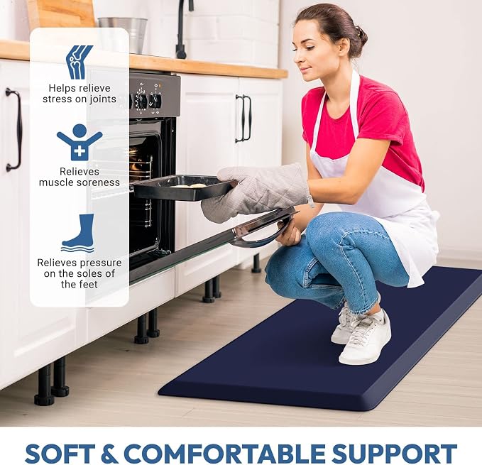 4/5 Inch Thick Kitchen Mat - Cushioned Anti Fatigue Mats for Kitchen Floor - Easy to Clean, Waterproof, Non-Slip Kitchen Rug for Sink, Office, Kitchen (22''x36'' Blue)