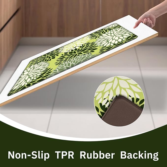 Kitchen Mats Set of 2 Cushioned Anti Fatigue Kitchen Rugs Non Slip Waterproof Kitchen Runner Memory Foam Floor Mat Comfort Standing Mat for Sink,Office,Laundry, Green