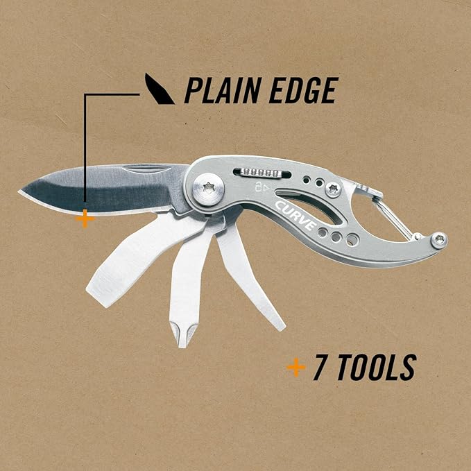 Gerber Gear Curve EDC Multitool 6-in-1 Pocket Knife Keychain with Pocket Screwdriver, Gifts for Men, Gray