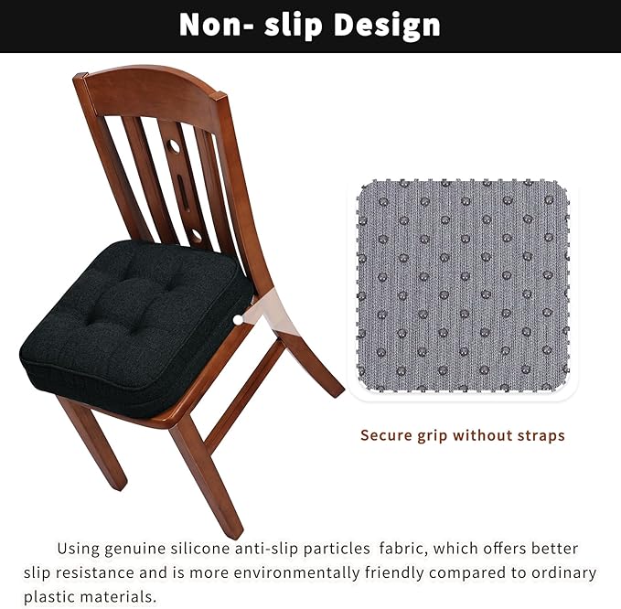 GOFORIT Chair Cushions Set of 4,Tufted Shredded Memory Foam Chair Pads, Non-Slip Seat Cushions with Removable Cover, 16'' x 16'', 4 Pack,Black