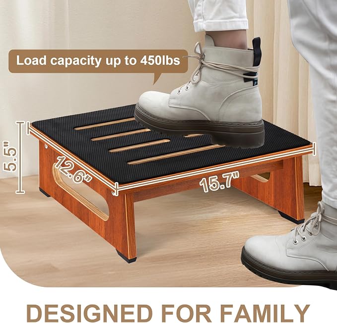 Step Stool, Bed Steps for High Beds for Adults with Non-Slip Rubber Stepping Surface and Handles, 450 LBS Capacity for Bedroom Kitchen Bathroom, or Bedside, Senior Support (Brown)