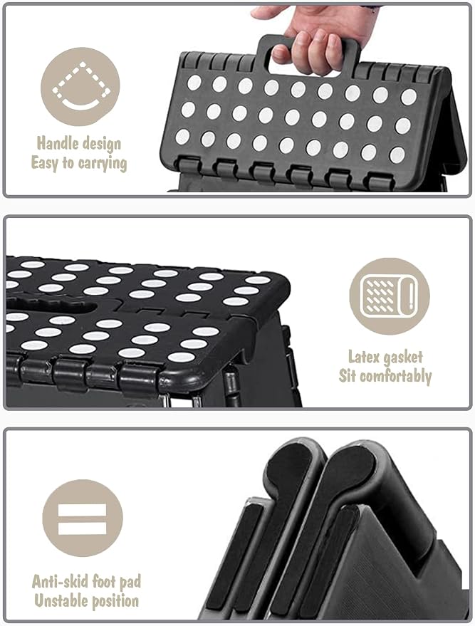 ACKO Folding Step Stool 13 Inch, Sturdy Collapsible Step Stool Foldable Up to 300 lbs for Adults, Non Slip Lightweight Foot Stools with Handle, Ideal for Kitchen, Bathroom, Bedroom, Garden
