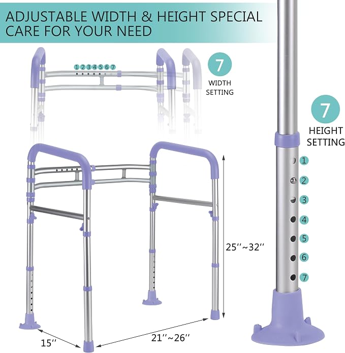 Lianjindun Toilet Safety Rails (350 lb), Adjustable Toilet Frame for Elderly, Seniors, Handicap & Disabled, Foldable Handicap Toilet Handles Fit Any Toilets（Purple）