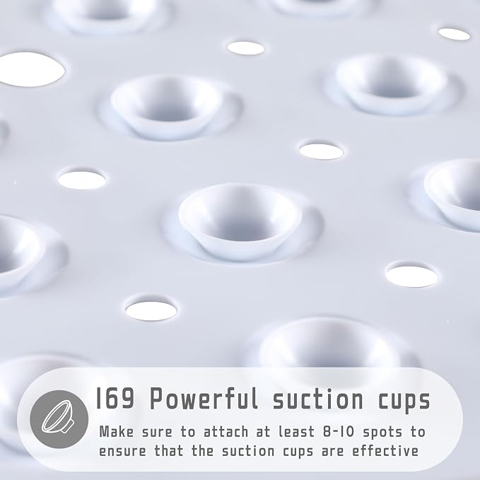 Yimobra Shower Mat 21X21 Inch Square, Non Slip Bathtub Mat with Large Suction Cups&Drain Holes, Soft Fast Dry Shower Stall Mats for Inside Shower, Machine Washable BPA-Free, Bath Essentials, White