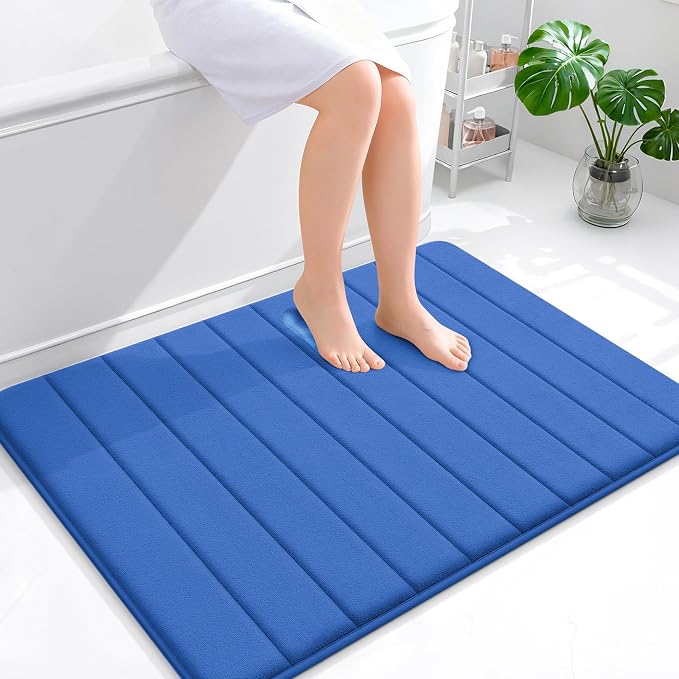 OLANLY Memory Foam Bath Mat 40x32, Super Soft Absorbent Bathroom Rugs, Quick Dry, Machine Washable Shower Floor Rugs, Bathmat Carpet, Bathroom Home Decor Accessories, Deep Navy Blue