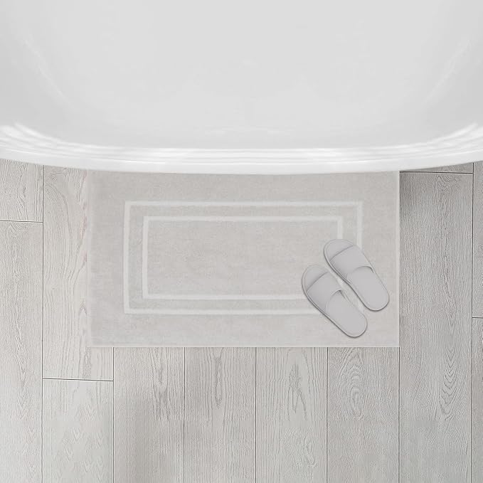 Feather & Stitch 2 Piece Towel Like Bath Mats (30x21 Inch) 100% Cotton Terry Bath Mats, Bathroom Shower Floor Mats [NOT A Bathroom Rug], Soft Absorbent Washable Mats - Sliver