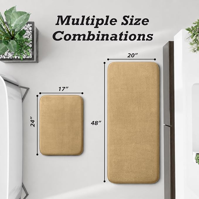 HUXMEYSON Bathroom Rugs Sets 2 Piece, Non-Slip & Quick Dry Bath Mat Set, Ultra Soft Velvet Bath Rugs for Bathroom, Toilet and Shower Floor, Khaki