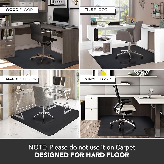Office Chair Mat for Hardwood Floor: 63" x 51" Extra Large Black Office Chair Mats, Anti-Slip Rubber Floor Mat for Gaming Rolling Chair, Heavy Duty Sturdy Floor Protector Mat Under L Computer Desk