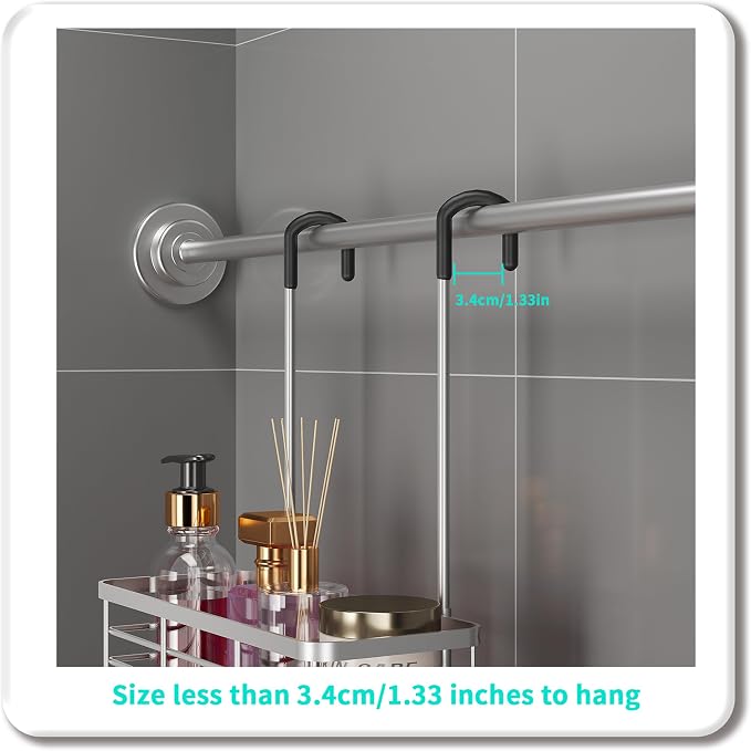 HapiRm Hanging Shower Caddy Organizer - No Drilling Shower Organizer with Hooks, Rustproof & Waterproof 304 Stainless Steel Bathroom Shelves - Silver