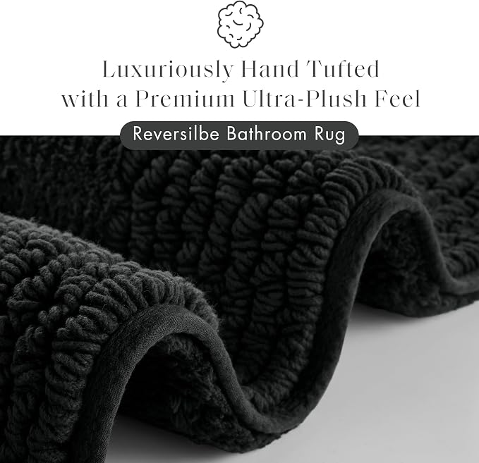 Madison Park Splendor Reversible 100% Cotton Tufted Bathroom Rug-3000 GSM Hotel Quality Luxurious Plush Medium Pile Bath Mat Absorbent, Quick Dry, Shower Room Décor, 24x60 Black