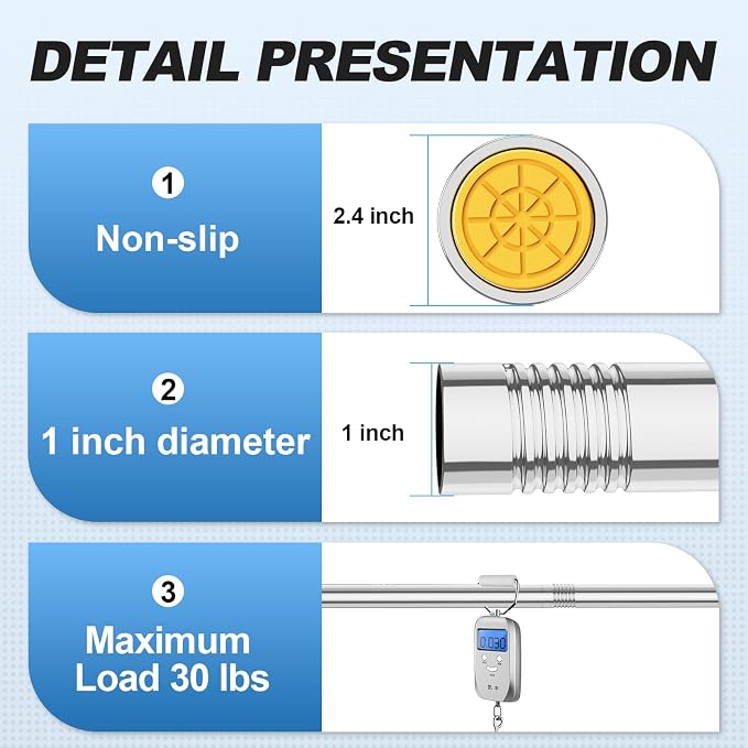 CorkLatta Chrome Shower Curtain Rod 31 to 92 Inch,1 Inch Diameter Adjustable Spring Tension Curtain Rod No Drilling Stainless Steel Telescoping Rod,No Rust
