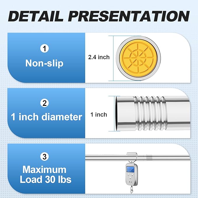 CorkLatta Chrome Shower Curtain Rod 31 to 104 Inch,1 Inch Diameter Adjustable Spring Tension Curtain Rod No Drilling Stainless Steel Telescoping Rod,No Rust