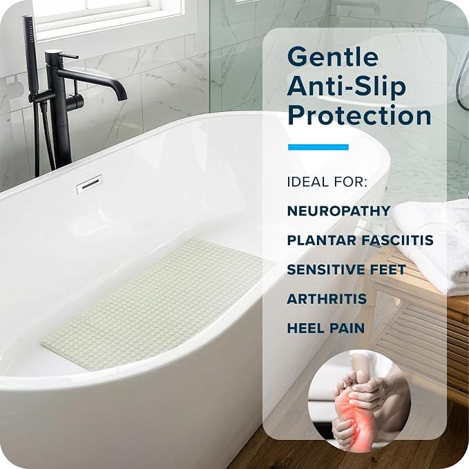 SlipX Solutions Pillow Top Cushioned Bath Mat, Non Slip Comfort Underfoot, 700 Air-Filled Pillows, Soft Shower Mat, Strong Suction Cups, Cream, 27" x 15.5"