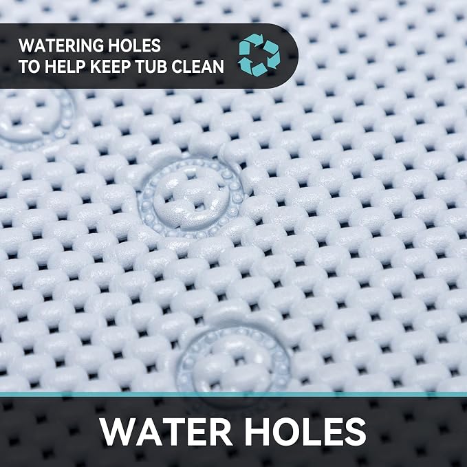 Bathtub Mat Non Slip 36” X 17” Gray Blue Shower Mat Soft Foam Bath Mats for Bathroom Tub, Bathtub Mat with Drain Holes, Suction Cups, Shower Mat Non Slip