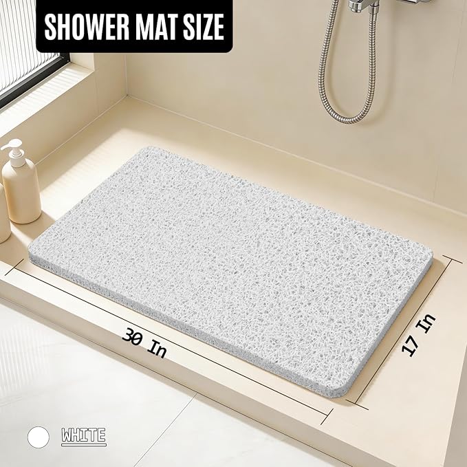 Joyhalo Shower Mat Bathtub Mat Non Slip, Bathmats Non Slip, Quick Drying Foot Scrubber Loofah Mats for Shower, Tub, Bathroom, Home,17x30inch, White