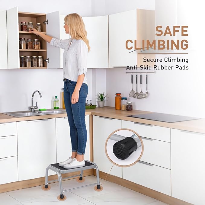 Valeo Step Stool,Step Stools for Adults with Non-Slip Rubber Feet, 600 Lbs Capacity, Metal Step Stool for Kitchen, Bathroom, RV, Camping, Office, Bed Steps for High Beds