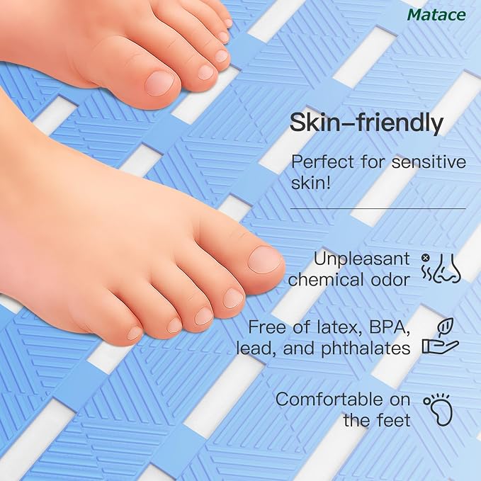 Bathtub Mat Non Slip - for Inside Bath Tub & Shower, Small 27x16 Inch, 180 Strong Suction Cups, Soft Textured Surface, Fast Drain & Quick Dry, Bathroom Safety Mat, Pastel Blue, Matace