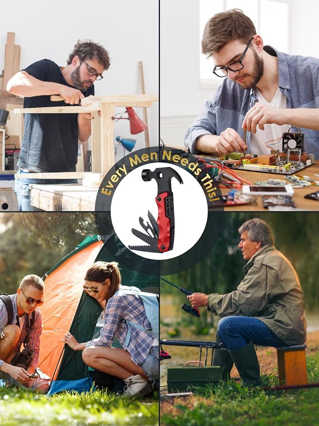 Stocking Stuffers for Men Dad Gifts, Multitool Camping Accessories 13-in-1 Survival Multi Tools Hammer, Christmas Cool Gadgets for Adults Him Boyfriend Husband Grandpa Women Birthday Valentines