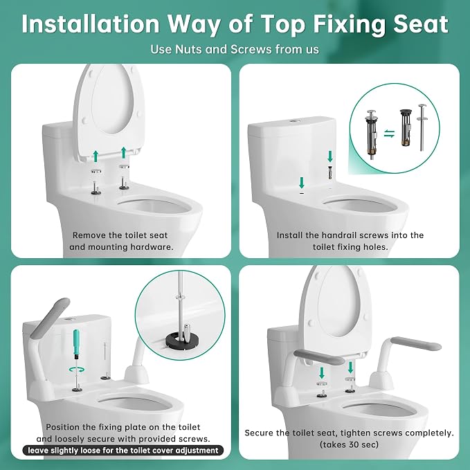 Toilet Safety Rails for Seniors, Super Heavy Duty Handicap Toilet Rails with Foldable Handles, Space Saving, Stylish and Durable, Anti Slip Toilet Safety Frame with Arms for Seniors Disabled Pregnant