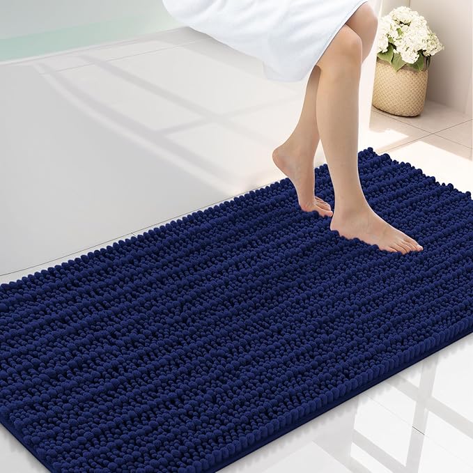 Smiry Bathroom Rugs Mat 40x24, Extra Soft Absorbent Chenille Bath Rugs, Non Slip Rubber Backing Machine Washable Quick Dry Bath Mats for Bathroom Floor, Tub, Shower, Home Decor Accessories, Navy Blue