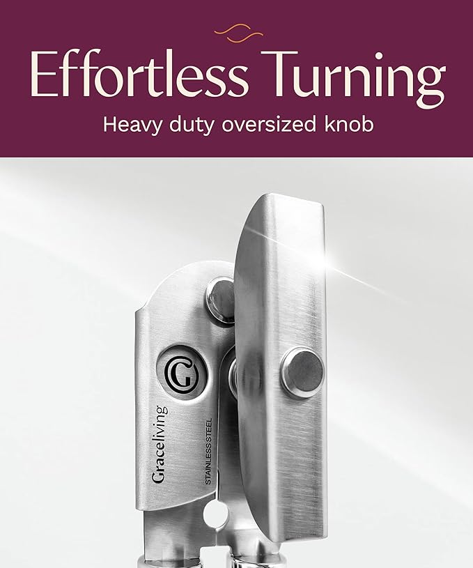 Premium Multifunction Magnetic Manual Can Opener and Bottle Opener, Heavy Duty Stainless Steel Sharp Cutting Blade and Oversized Easy Turn Knob, Soft-Touch Handle, Kitchen Use, Black