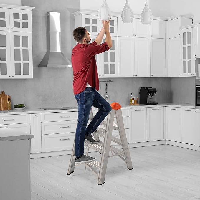 Aparecium Aluminum Foldable Twin Front Collapsible A Frame 3-Step Ladder, Compact Step Stool with Wide Anti-Slip Pedal, EN131, 330lb Capacity