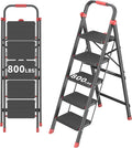 DIAMONDFORGE 800lbs Foldable Step Ladder Stool with Handle, Anti-Slip Wide Pedals & Feet, 5-Step Capacity, Sturdy Stepstool Folding for Adults in Home & Kitchen Use - Black