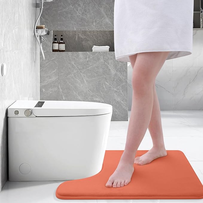 Smiry Memory Foam Toilet Rugs U-Shaped 24x20, Extra Soft Absorbent Non-Slip Contour Bathroom Rugs, Machine Washable Bath Mats for Toilet, Coral