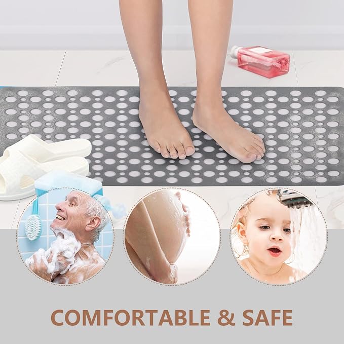 Bath Mat for Tub, 30 x 17 inch Non Slip Bathtub Mat Machine Washable Shower Mat with Suction Cups, Quick Drain Bathtub Mat for Bathroom