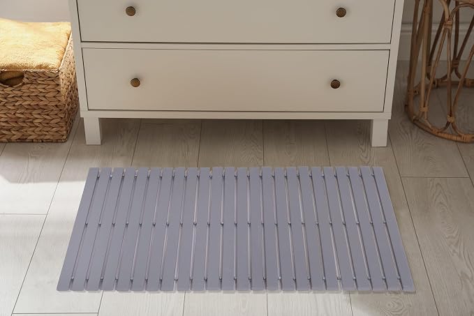 Bath Mat Bathroom Rugs Floor Wood Shower Bathtub Waterproof Non Slip Accessories 16x24 Inch Easy to Clean, Grey, 1 pc