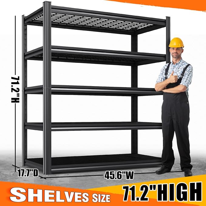 Set of 10 Garage Shelving-3000 lbs 5 Tier Storage Shelves,Adjustable Heavy Duty Metal Shelving Unit and Storage Large Wire Rack,Utility Steel Shelf for Warehouse Industrial Pantry Basement 71"x46"x18"