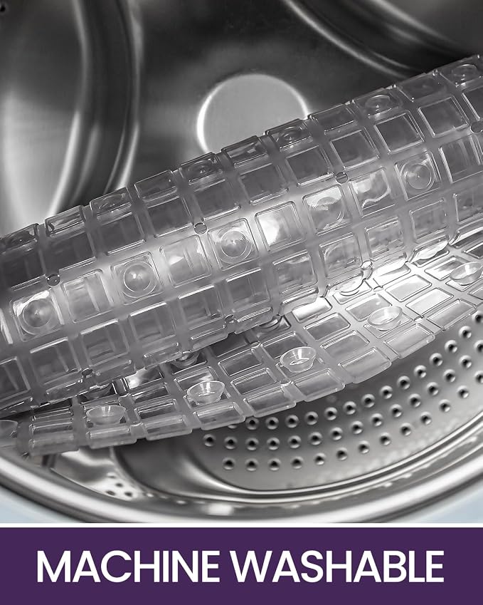 DEXI Bathtub Mat Non Slip, Extra Long 39x16, Suction Cups, Drain Holes, Machine Washable for Tub Shower Floor, Clear
