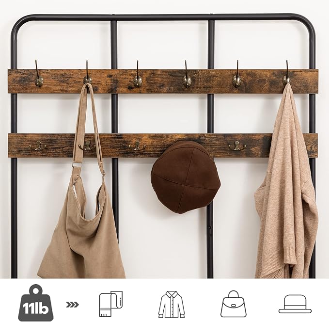 HOOBRO Hall Tree with Bench, Entryway Bench with Coat Rack, Mud Room Rack with 12 Double Hooks and Shoe Storage, Coat Tree, Shoe Rack Organizer, for Foyer, Front Door, Rustic Brown BF05MT01