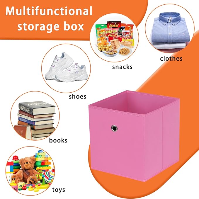 Foldable Storage Cubes Bins ,11 Inch Cloth Storage Cube Fabric Storage Box Cubes Organizer Baskets with Dual Handles for Home Organizer Set of 8 (Pink)