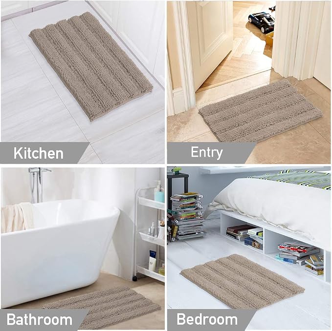 Turquoize Chenille Bathroom Rugs Set Non-Slip Bath Mats for Bathroom Extra Soft and Absorbent Shaggy Bath Mats for Bath Room Floor Indoor Mat for Kitchen/Entryway (20" x 32" and 17" x 24"),Taupe