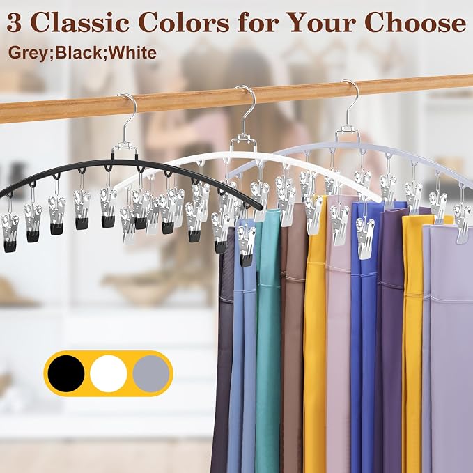 2 Pack Legging Organizer for Closet 360° Swivel, Metal Gym Clothes Organizer w/20 Clips Holds 20 Leggings, Hangers Space Saving, Closet Organizers and Storage, Dorm Room Organization Essentials, Black