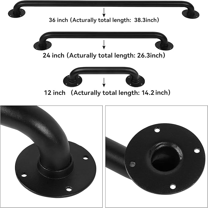 3FT Black Wall Mount Hand Rails for Indoor Stairs, 36 Inch Interior Staircase Handrail, Outdoor Metal Stair Railing for Exterior Steps, Banister Deck Rails,Safety Grab Bar for Elderly