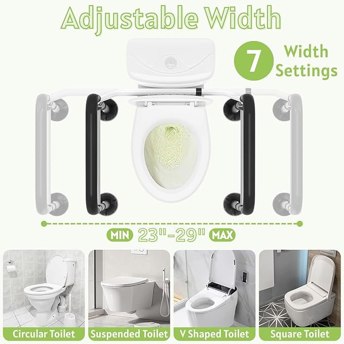 Toilet Safety Rails for Seniors - Adjustable & Foldable Medical Toilet Safety Frame - Heavy Duty Stand Alone Toilet Handles Support for Elderly Disabled & Handicap - Fits Most Toilets (380 lb)