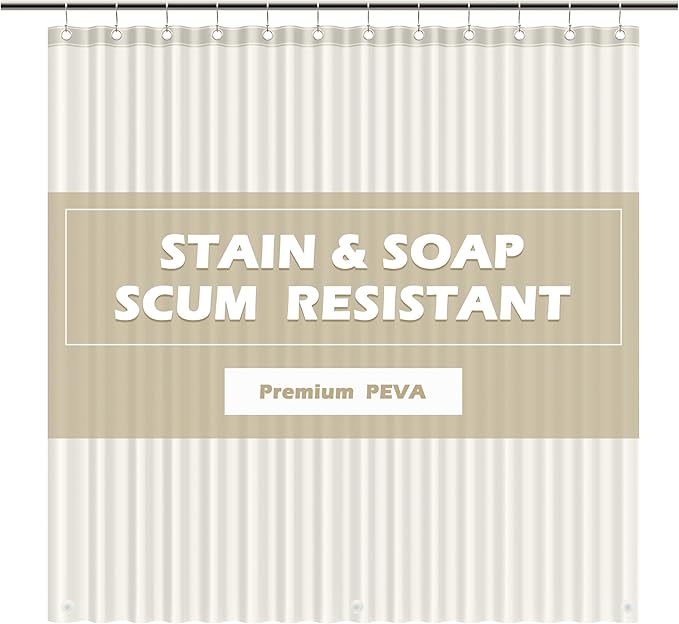 EHZNZIE Cream Shower Curtain Liner 72x72, PEVA Waterproof Bath Curtain, No Chemical Smell, 3 Weighted Magnets, Durable with Rustproof Metal Grommets