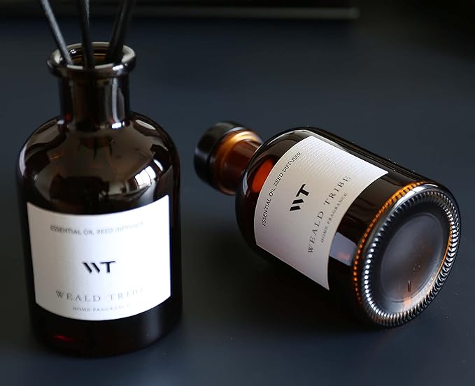 WEALD TRIBE Reed Diffuser Set for Bathroom Air Fresheners, Oil Diffuser Sticks | Hotel White Tea Scent 4.0 fl oz Home Fragrance with Sticks Defusers | House Bedroom Office Shelf Decor